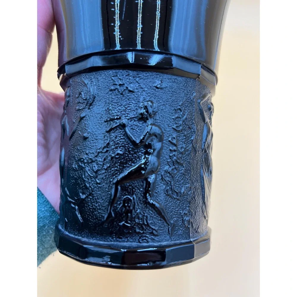 LE Smith Black Amethyst Vase: Vintage Nymphs Dancing Ladies Glass Vase